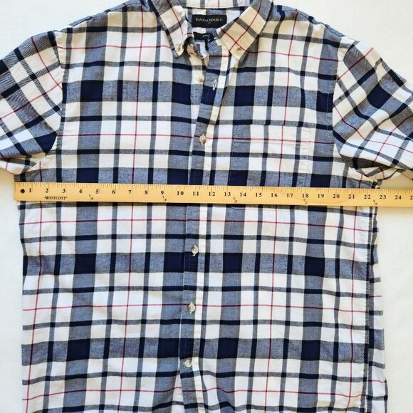 Banana Republic Men's Untucked Fit Plaid Long Sleeve Shirt Navy/Red/White Casual - Picture 7 of 9